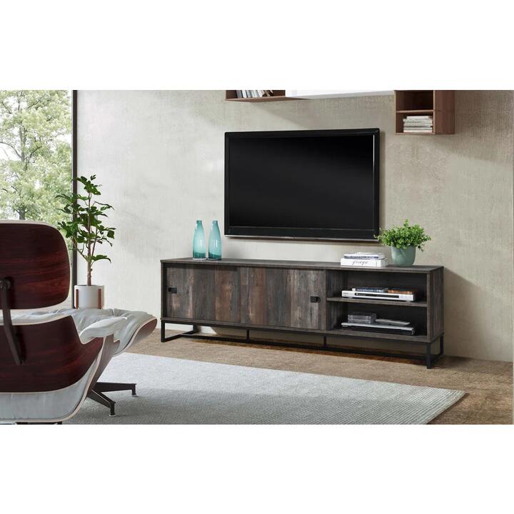 Aurelia Rustic Lowline TV Stand Entertainment 180cm Unit 2-Shelves 2-Doors Black