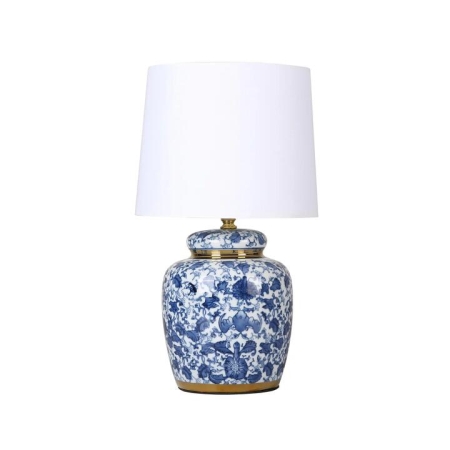 Maisha Floral Design Ceramic Base Fabric Shade Desk Table Lamp Blue/White