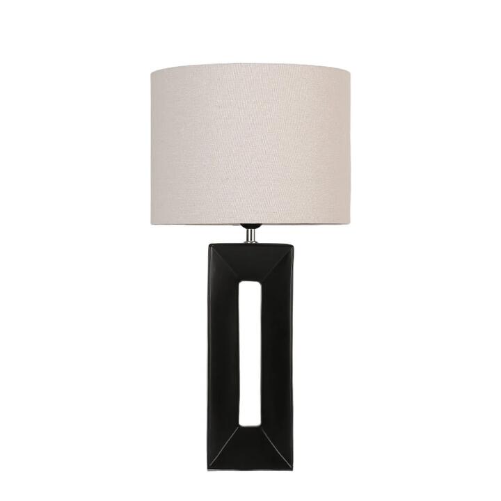 Kori Block Design Ceramic Base Fabric Shade Desk Table Light Lamp Black/Linen