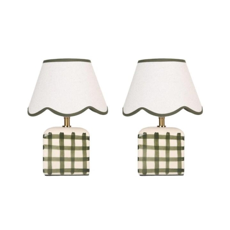 Set Of 2 Amos Ceramic Base Fabric Shade Table Light Lamp  Green