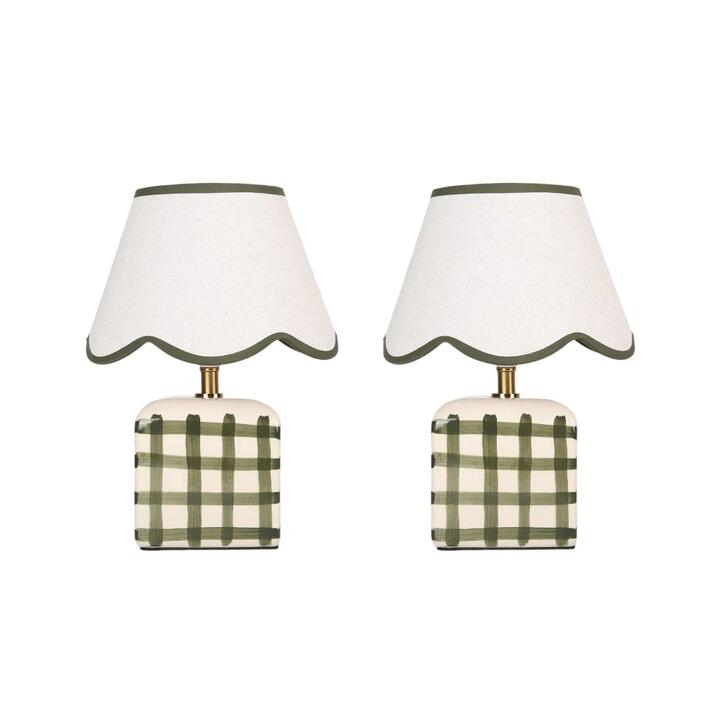 Set Of 2 Amos Ceramic Base Fabric Shade Table Light Lamp  Green