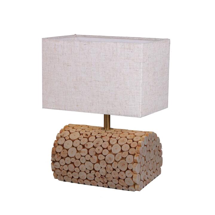 Liam Wooden Base Fabric Shade Desk Table Light Lamp Linen
