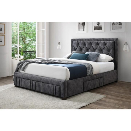 Naomi Fabric Bed Frame Button Tufted 4-Drawers Storage Queen Size Charcoal