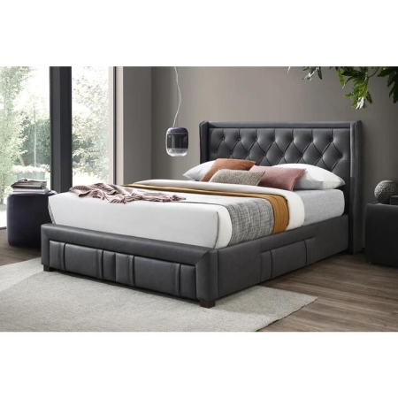 Kozen Fabric Queen Size Bed Frame Button Tufted 4-Drawers Storage Dark Grey