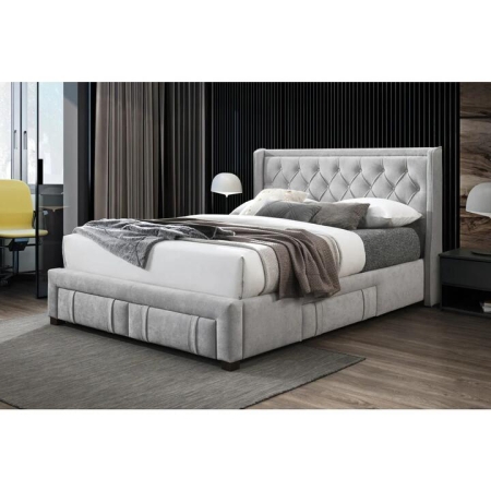 Kozen Fabric Queen Size Bed Frame Button Tufted 4-Drawers Storage Light Grey