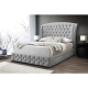 Calista Luxury Fabric Queen Size Bed Frame Button Tufted 4-Drawers Storage Fog