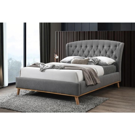 Sage Fabric Button Tufted Bed Frame Queen Size Heather