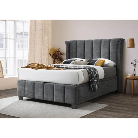 Vida Fabric Gas Lift Storage Bed Frame Queen Size Dark Grey