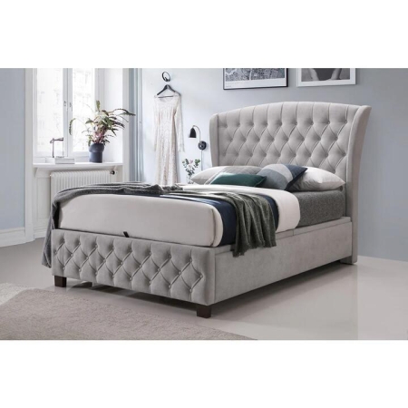 Howlan Fabric Button Tufted Gas Lift Storage Bed Frame Queen Size Light Grey