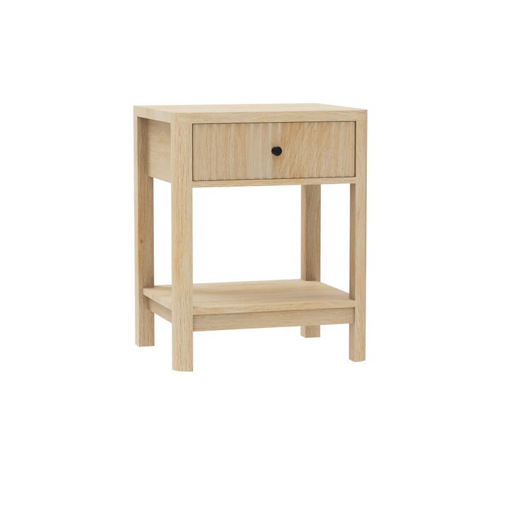 Maestro Furniture Theo Open Shelf Nightstand Bedside Table 1-Drawer Oak