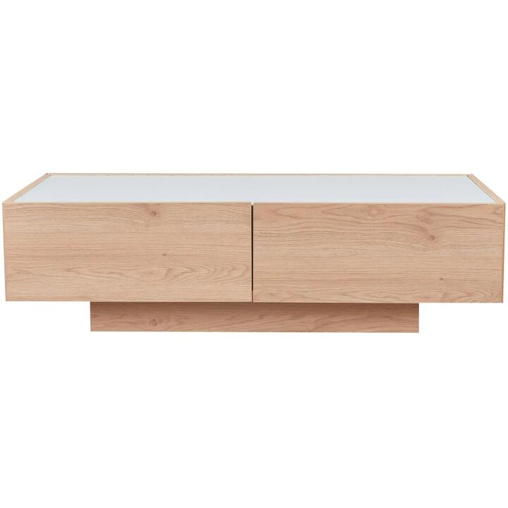 Design Square Tempered Glass Top 2-Drawers Tea Coffee Table Natural Oak