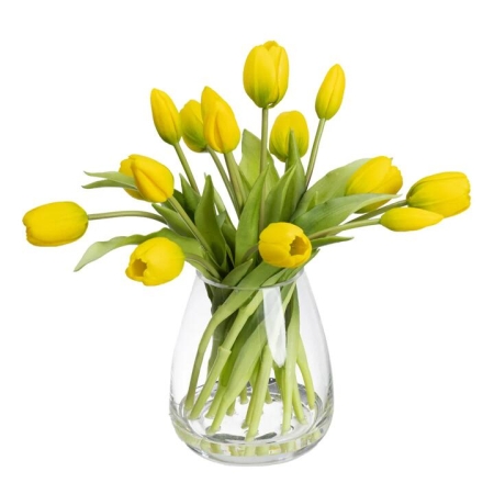 Glamorous Fusion Tulip 34cm Yellow Artificial Plant Flower Arrangement Decorative In Glass