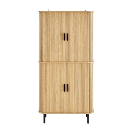 Design Square Galene Tall 4-Doors Storage Cupboard Display Cabinet Slat Oak