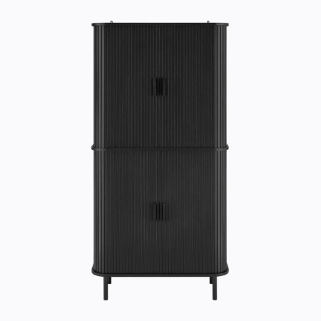 Design Square Galene Tall 4-Doors Storage Cupboard Display Cabinet Slat Black