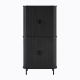 Design Square Galene Tall 4-Doors Storage Cupboard Display Cabinet Slat Black