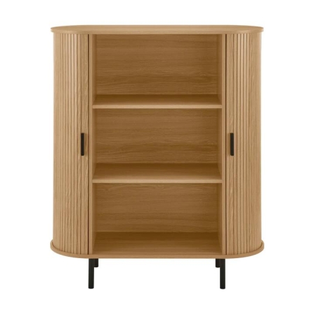 Design Square Galene 3-Tier Tall Bookcase Display Shelves Cabinet 2-Doors Slat Oak