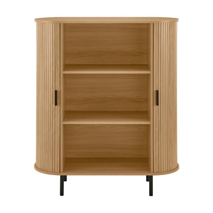 Design Square Galene 3-Tier Tall Bookcase Display Shelves Cabinet 2-Doors Slat Oak