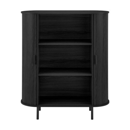 Design Square Galene 3-Tier Tall Bookcase Display Shelves Cabinet 2-Doors Slat Black