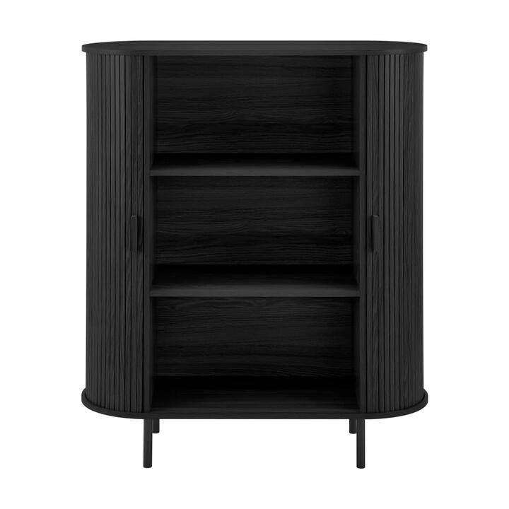 Design Square Galene 3-Tier Tall Bookcase Display Shelves Cabinet 2-Doors Slat Black