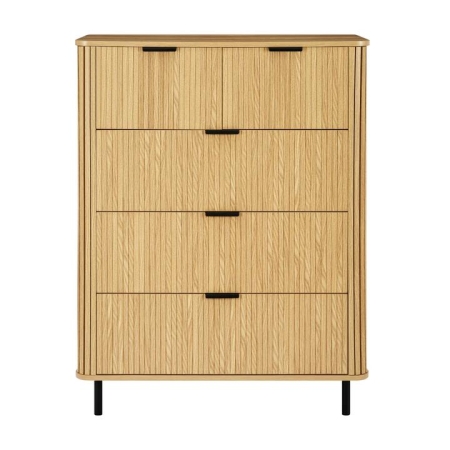 Design Square Galene Tallboy Chest Of 5-Drawers Storage Cabinet Slat Oak