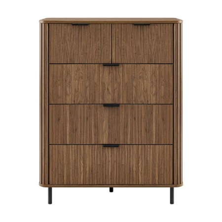 Design Square Galene Tallboy Chest Of 5-Drawers Storage Cabinet Slat Walnut