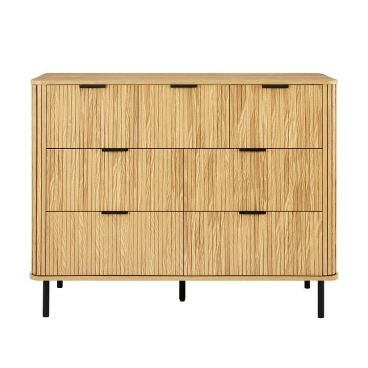 Design Square Galene Dresser Lowboy Chest Of 7-Drawers Storage Cabinet Slat Oak