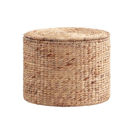 Design Square Zyla Woven Iron Frame Round Storage Ottoman Round Natural