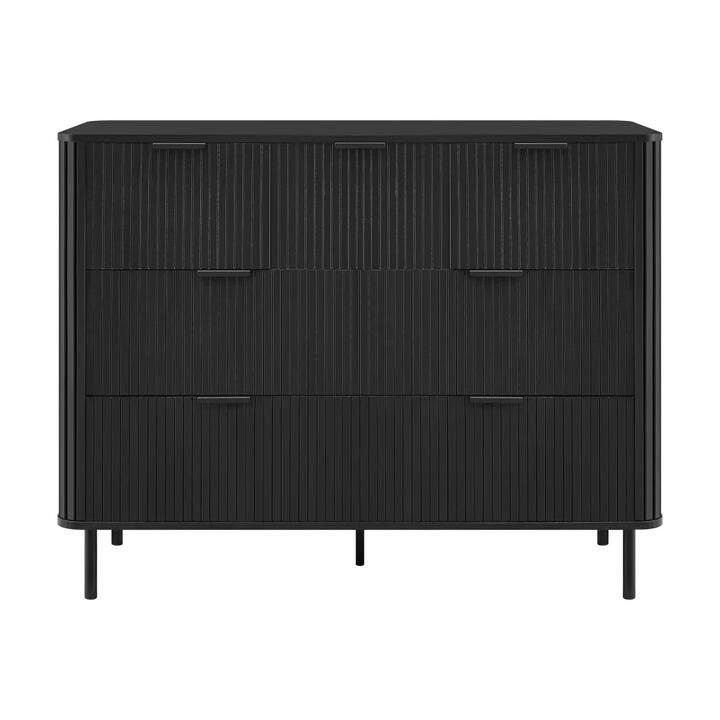 Design Square Galene Dresser Lowboy Chest Of 7-Drawers Storage Cabinet Slat Black
