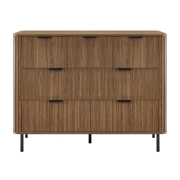 Design Square Galene Dresser Lowboy Chest Of 7-Drawers Storage Cabinet Slat Walnut