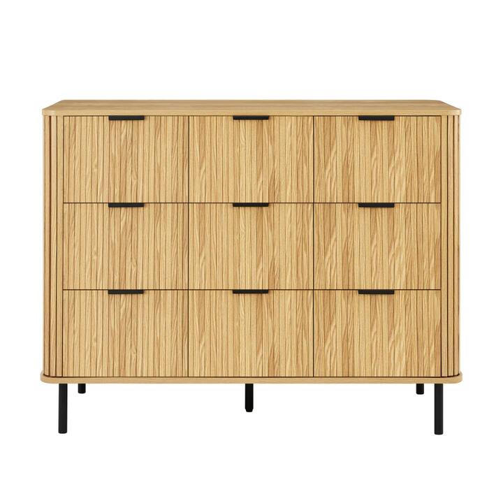 Design Square Galene Dresser Lowboy Chest Of 3x3 Drawers Storage Cabinet Slat Oak