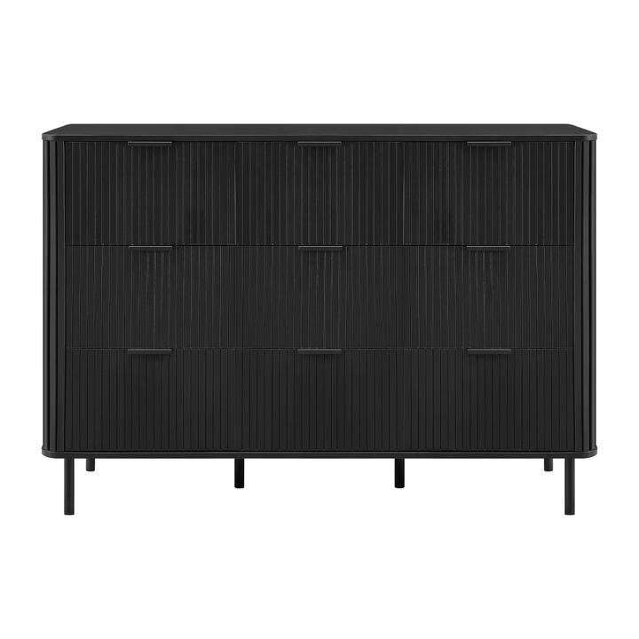Design Square Galene Dresser Lowboy Chest Of 3x3 Drawers Storage Cabinet Slat Black