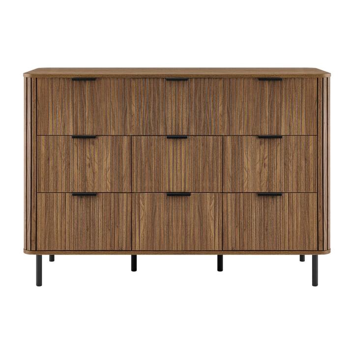 Design Square Galene Dresser Lowboy Chest Of 3x3 Drawers Storage Cabinet Slat Walnut