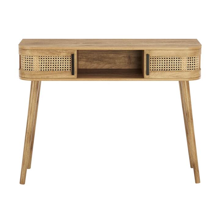 Design Square Mean Wooden Hallway Console Hall Table 2-Doors Oak/Rattan