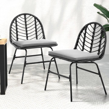 2x Outdoor Chairs Dining Chair Lounge Wicker Patio Furniture Black