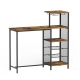 Industrial Bar Table with Wine Rack Cup Holder Multi-Level Storage 122cm Walnut