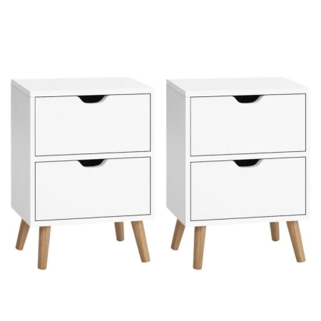 2X Bedside Table 2 Drawers - BODEN White