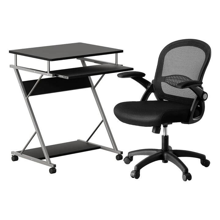 Computer Desk Mesh Office Chair Set Desks with Keyboard Shelf Try Black