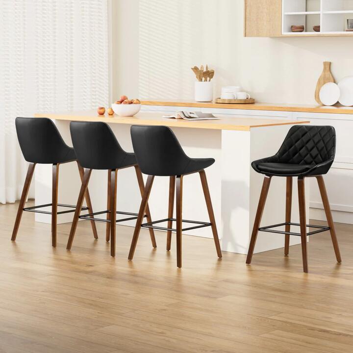 4x Bar Stools PU Seat Wooden