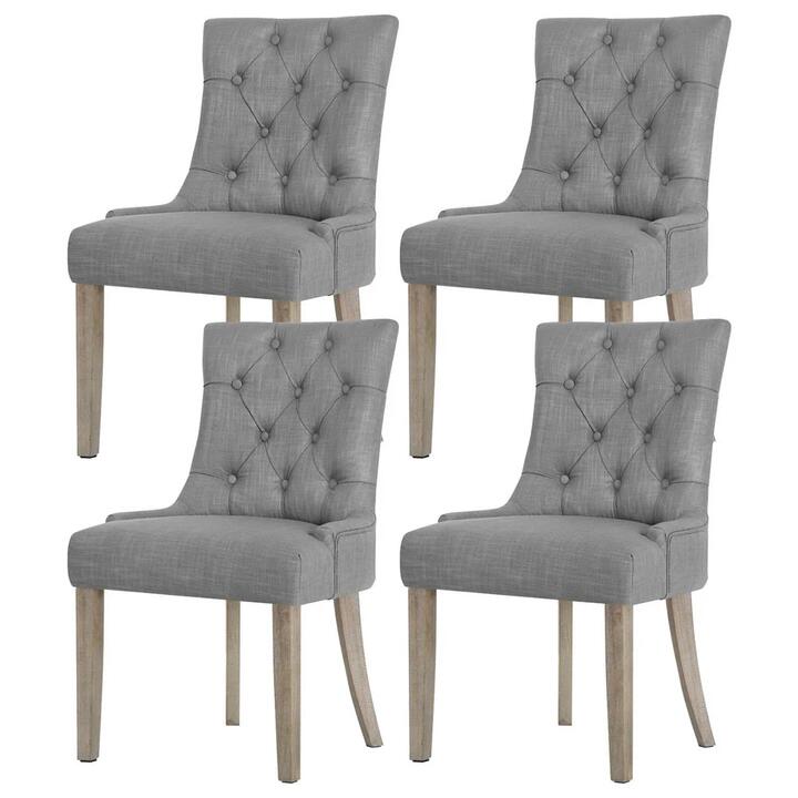 Dining Chairs Set of 4 Linen French Provincial Grey