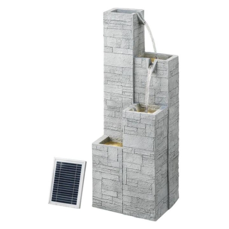 Solar Fountain Water Feature Outdoor Indoor 4-Tier Square Cascading Beige
