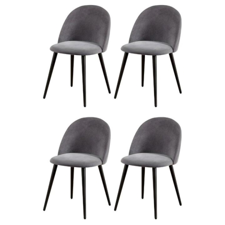 Dining Chairs Set of 4 Velvet Solid Curved Dark Grey