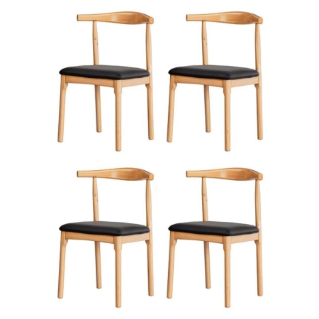 4x Dining Chairs Rubber Wood Leather Seat Black