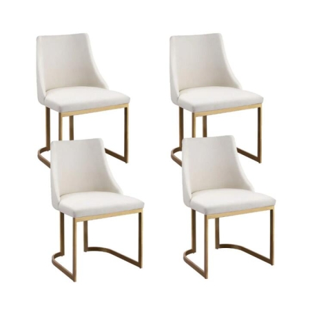Dining Chairs Set of 4 Linen Fabric Frame Beige