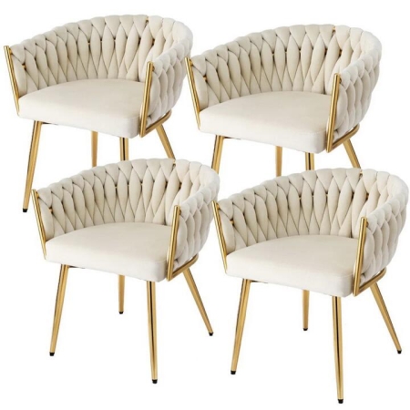 Set of 4 Dining Chairs Velvet Armchair Beige