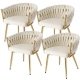 Set of 4 Dining Chairs Velvet Armchair Beige