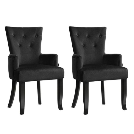 2x Dining Chairs Velvet French Provincial Armchair Black