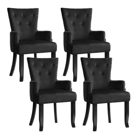 4x Dining Chairs Velvet French Provincial Armchair Black
