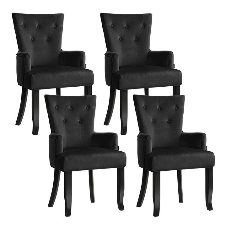 4x Dining Chairs Velvet French Provincial Armchair Black