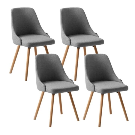 Dining Chairs Set of 4 Fabric Wooden Grey