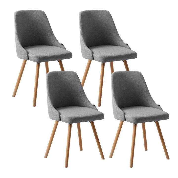 Dining Chairs Set of 4 Fabric Wooden Grey